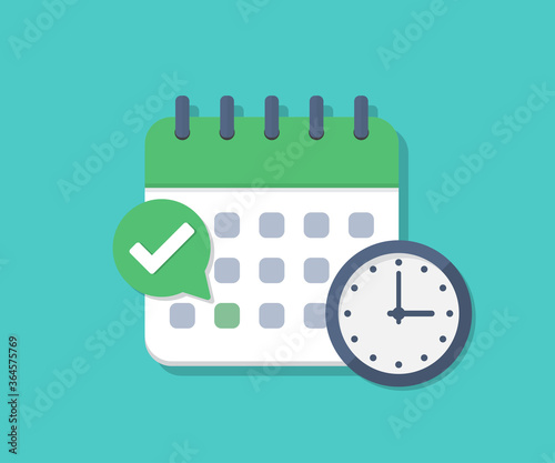 Calendar deadline with check and clock in a flat design photo