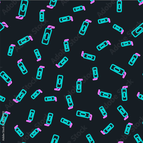 Line Spray can for hairspray, deodorant, antiperspirant icon isolated seamless pattern on black background. Vector Illustration.