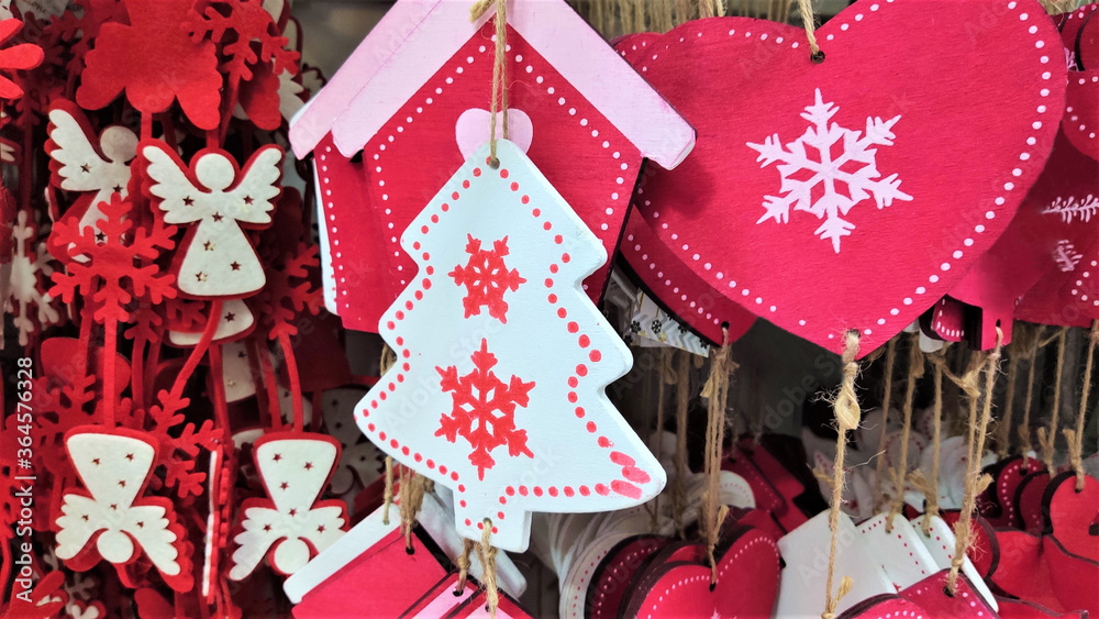 Fototapeta premium Merry christmas, cute festive decoration close up, beautiful toys for new year