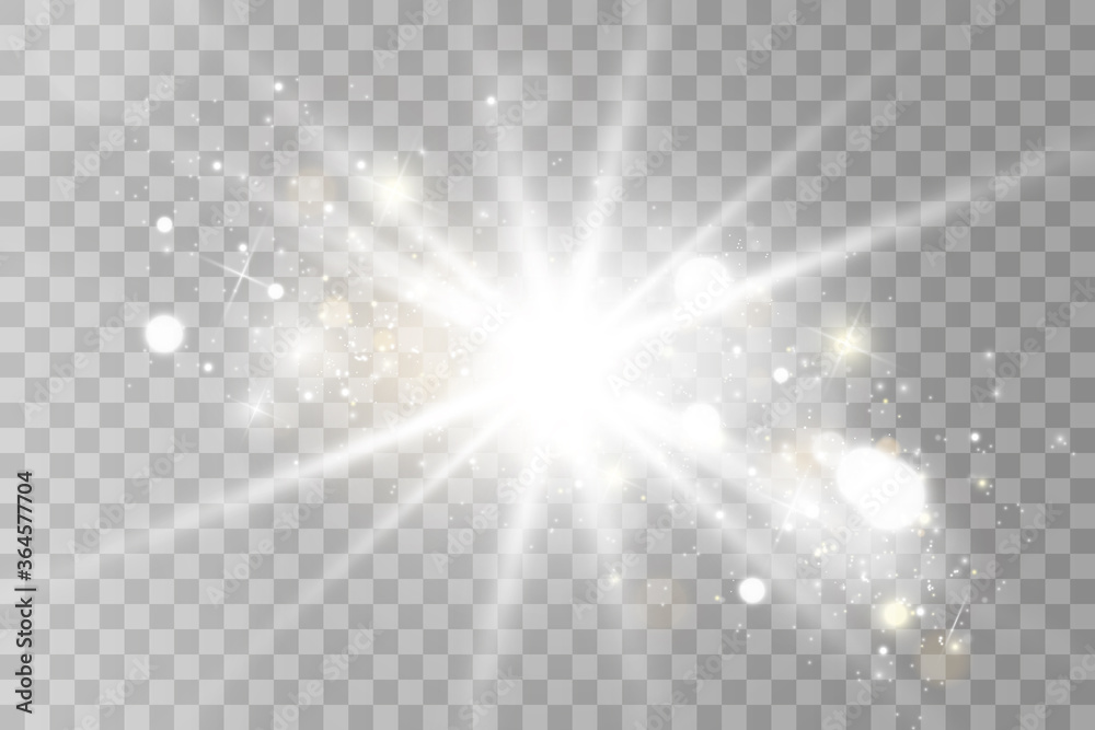 Glow light effect. Star burst with sparkles.Sun. Vector illustration - obrazy, fototapety, plakaty 
