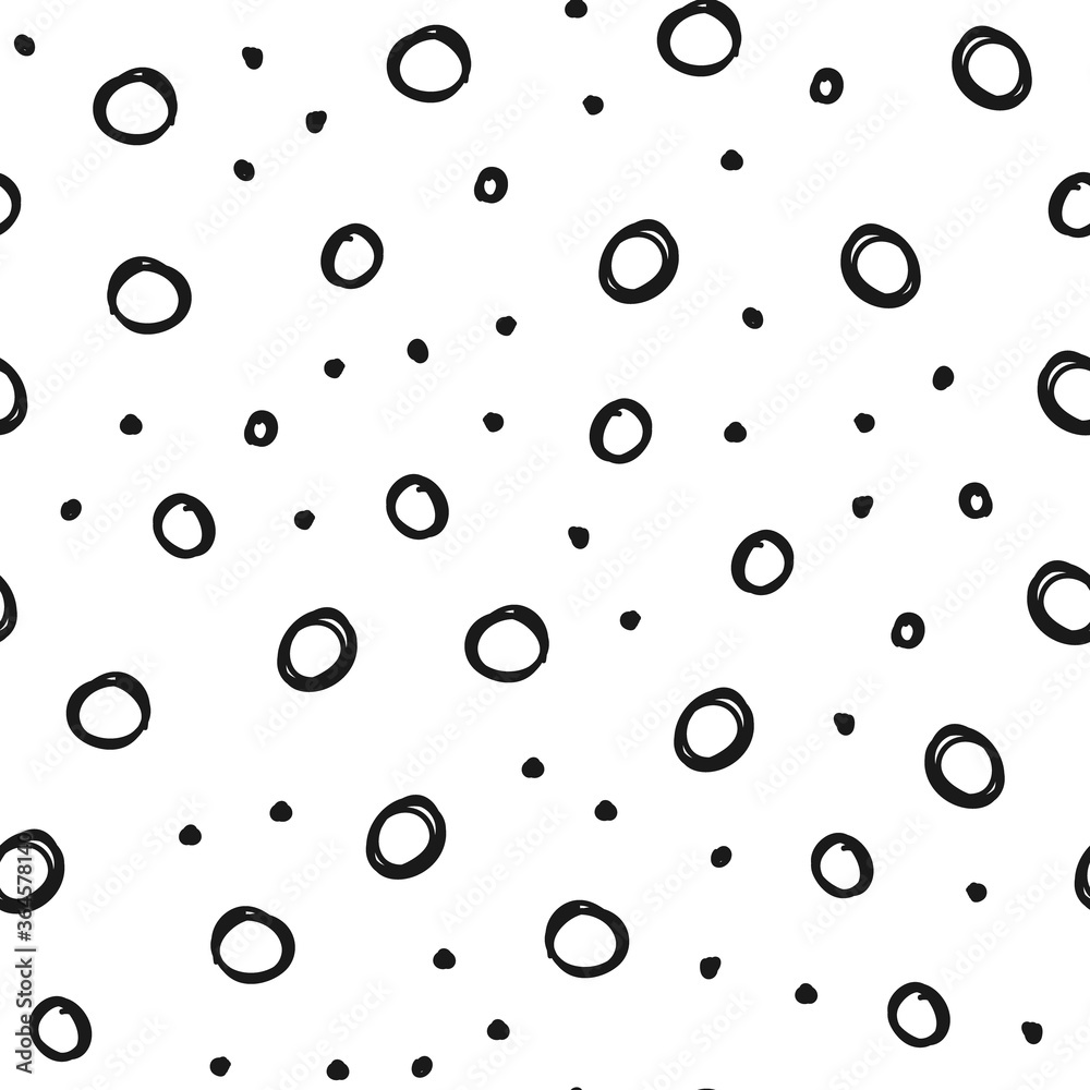 Hand drawn circles seamless pattern. Random dots loop texture background.