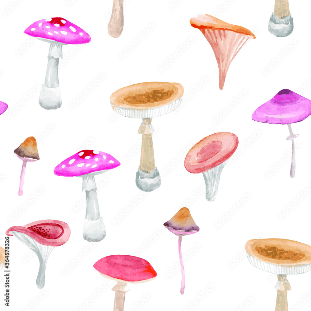 Mushrooms. Hand drawn watercolor painting on white background. Vector pattern Mushrooms. Hand drawn watercolor painting on white background. Vector pattern