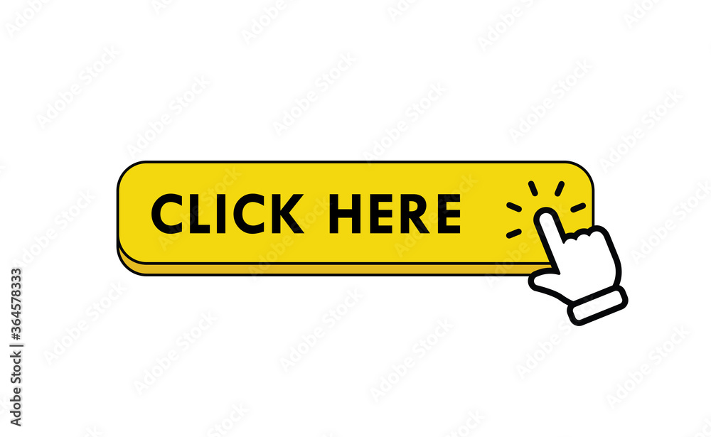 Click here web button. Isolated website buy or register bar icon with hand finger clicking cursor, design template. Click here web button. Isolated website buy or register bar icon with hand finger clicking cursor, design template.