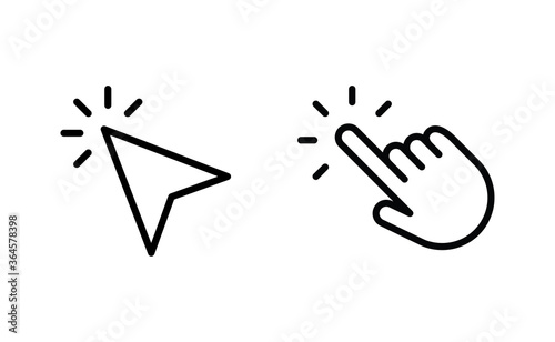 Hand and arrow clicking pointers. Click icons.