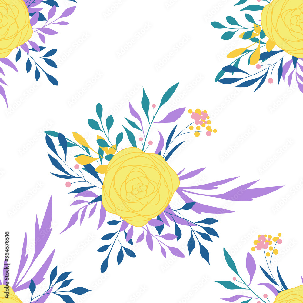 Blossom Floral pattern in the blooming botanical Motifs scattered random. Seamless vector texture. For fashion prints. Printing with in hand drawn style light blue background