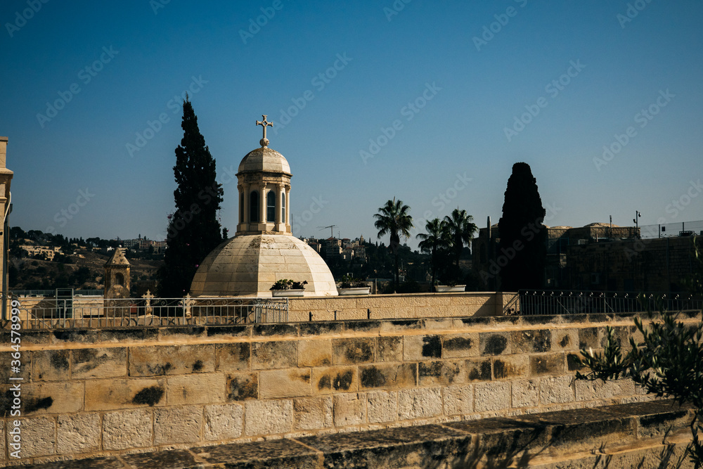 Cross on the church, city of Jerusalem Israel.