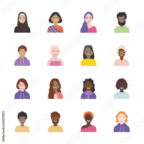 bald man and diversity people icon set, flat style