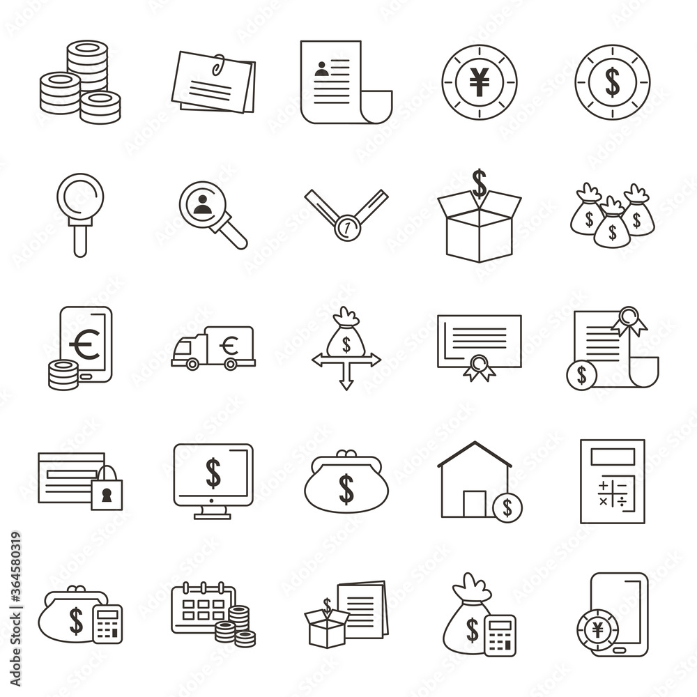 Fototapeta premium Money and business line icon set vector design