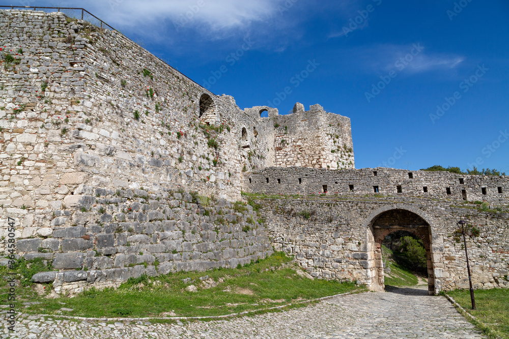 Remains of Rozafa Castle in the city of Shkodra, known also as Shkoder, Albania