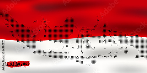 Independence day indonesia flag national indonesia with dot maps indonesia design background