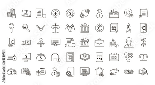 Money and business line icon set vector design