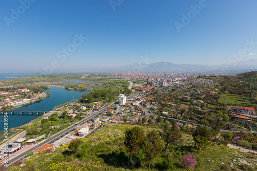 Aerial view over the city of Shkoder, known also as Shkoder, in Albania