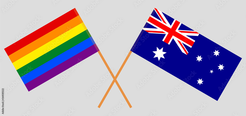 Crossed flags of LGBT and Australia