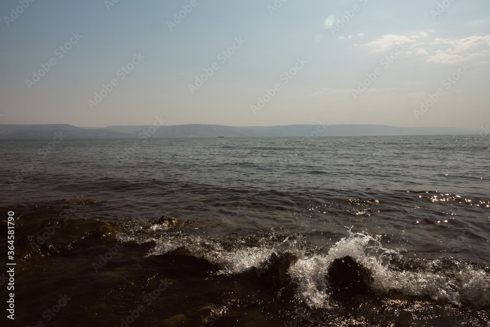 Open sea with waves, Galilee Israel.