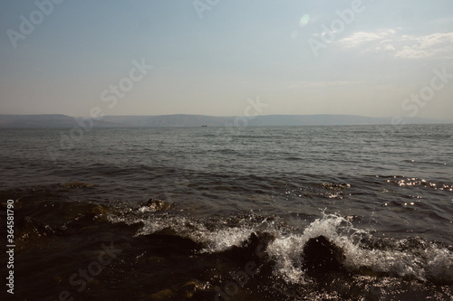 Fotografie Open sea with waves, Galilee Israel.