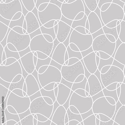 Tangled lines seamless vector pattern on grey. Simple iunisex surface print design for fabrics, statonery, backgrounds, wrapping paper, packaging, gift wrap, and home decor textiles.