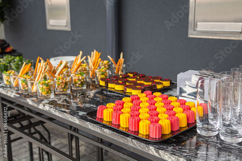 Catering, set table with delicious snacks, buffet