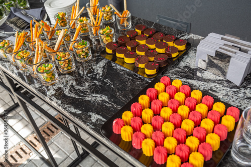 Catering, set table with delicious snacks, buffet