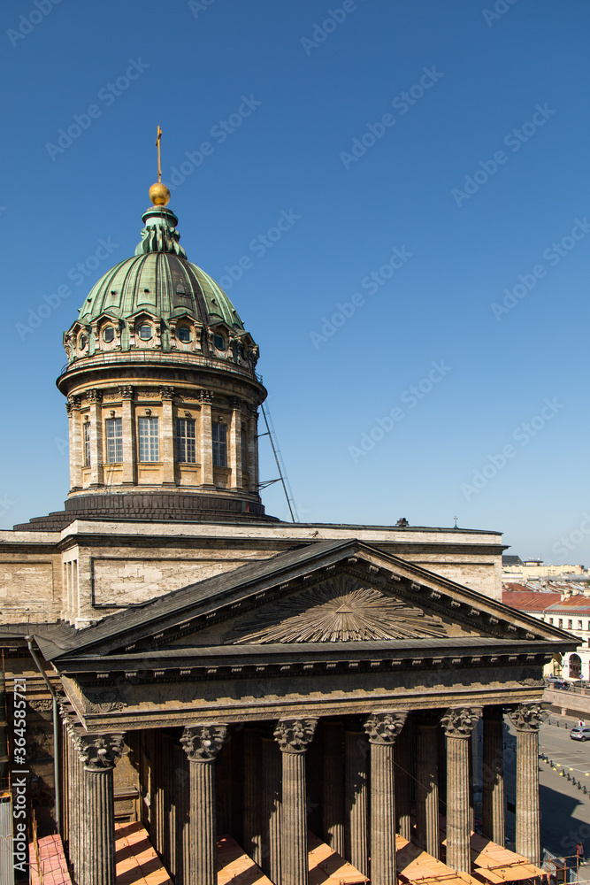 The dome of the Kazan Cathedral in St. Petersburg close-up