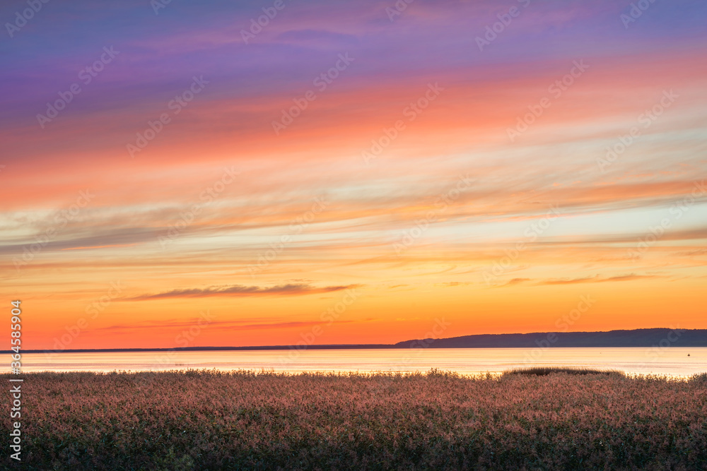 Beautiful pink sunset over Lake Galich in the Kostroma region Beautiful pink sunset over Lake Galich in the Kostroma region