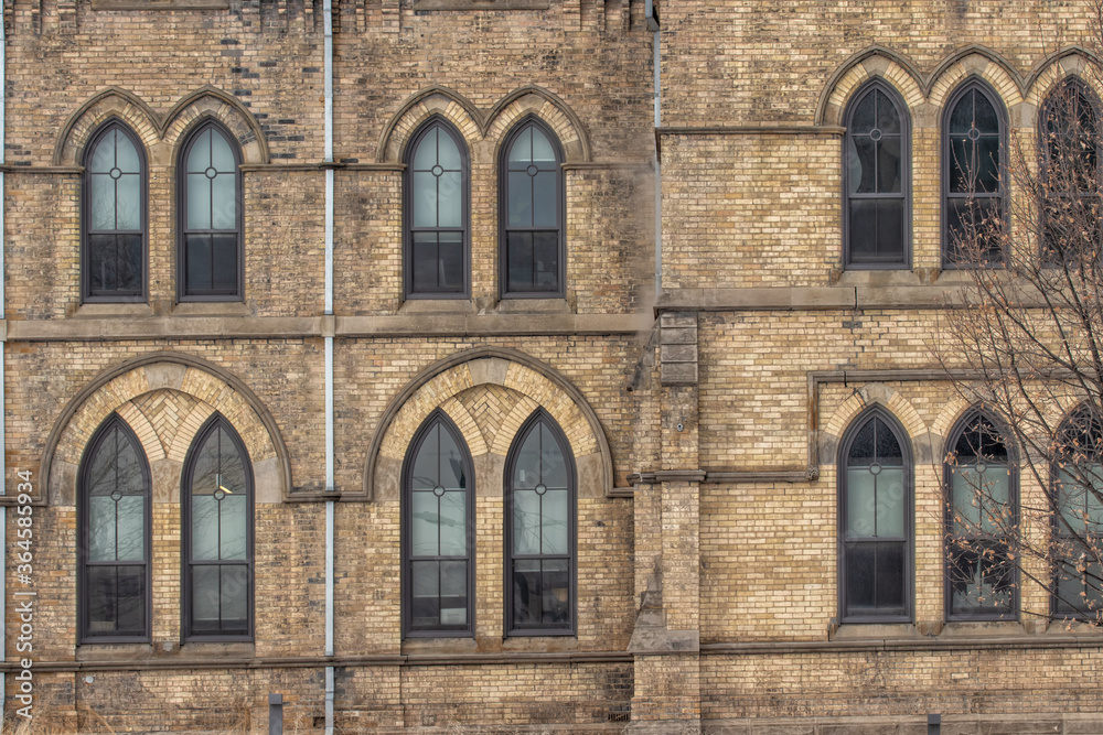 Wall  of Victorian Brick Building in Gothic Revival Style