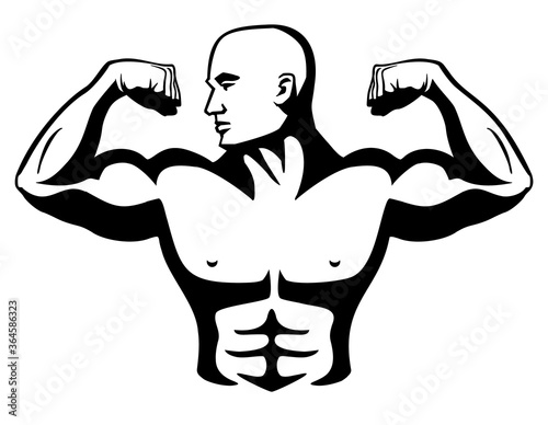 Male Bodybuilder Flexing Muscles Isolated Vector Illustration