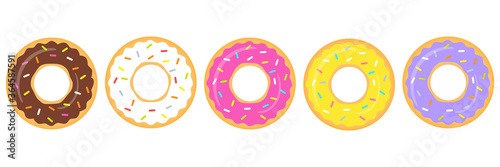 Donuts colorful vector set isolated on white background. Sweet donuts collection. Cartoon dessert illustration.