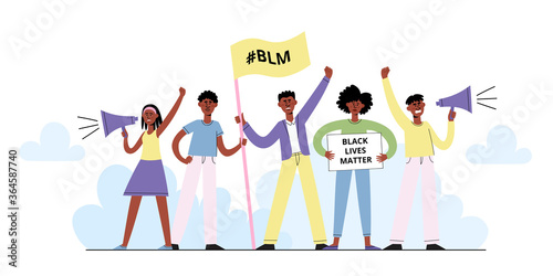 Black Lives Matter vector concept with afroamerican people on demonstration
