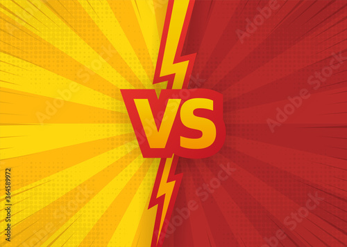 Versus VS letters fight pop backgrounds in comics style design with red and yellow colors, lightning. Vector.