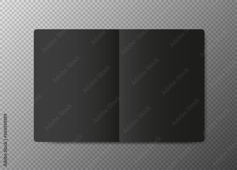 Realistic blank black open paper template on transparent background. Notebook Vector.