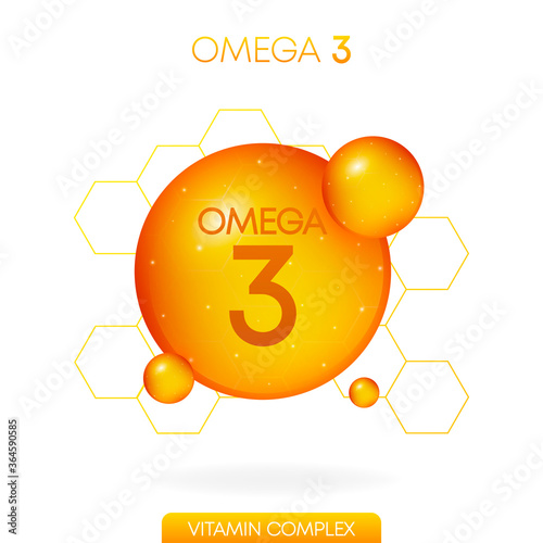 Vitamin omega 3 realistic icon. Pill capsule isolated on white background. Vector.