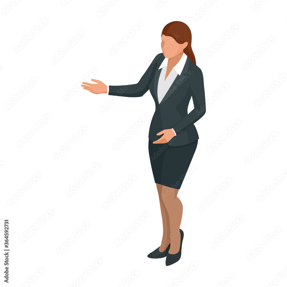 Isometric business woman isolated on write. Creating an office worker character, cartoon people. Business people. Isometric business woman isolated on write. Creating an office worker character, cartoon people. Business people.