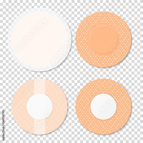 Vector 3d Realistic Medical Patch Icon Set Closeup Isolated on Transparent Background. Design Template Adhesive Bandage Elastic Medical Plasters. Front and Back Side View