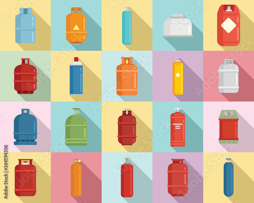 Gas cylinders icons set. Flat set of gas cylinders vector icons for web design