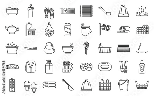 Sauna relax icons set. Outline set of sauna relax vector icons for web design isolated on white background