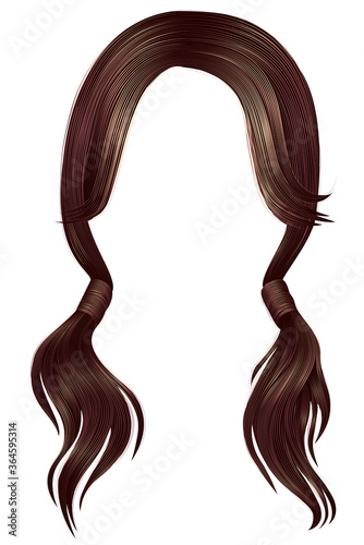 trendy women hairs brunette 
dark colour.two Pigtails . 
 fashion beauty style .
