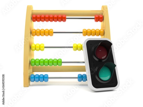Wooden abacus with green traffic light