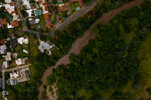 Aerial view of forest and river drones