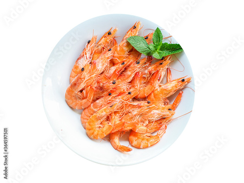 shrimp cooked seafood ready to eat prawn Menu serving size. food background top view copy space organic healthy eating raw pescatarian 