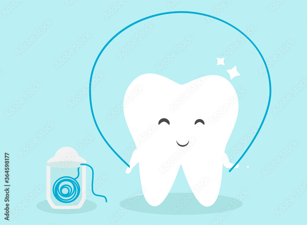 Cute tooth cartoon vector. Using dental floss concept illustration. Cute tooth cartoon vector. Using dental floss concept illustration.