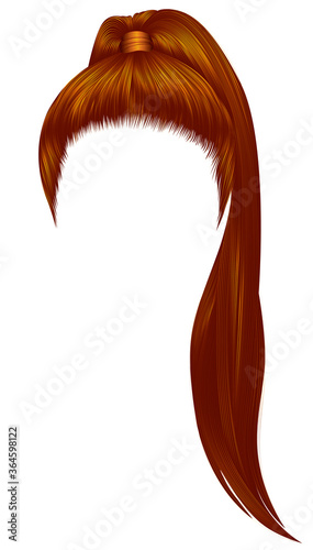 trendy women hairs brunette red colour .high ponytail . fashion beauty style .