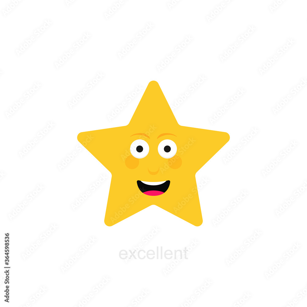 Star emotion rating review. Feedback scale. Excellent emoticon. Funny cartoon hero. Vector illustration