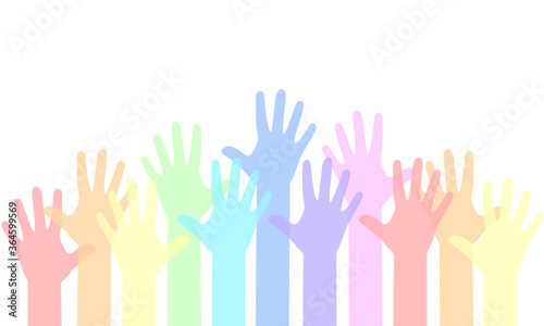 Group people hands up, volunteer or voting concept background, human hand.