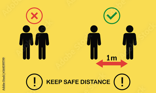 Social distancing banner. Keep the 1 meter distance. Coronovirus epidemic protective.