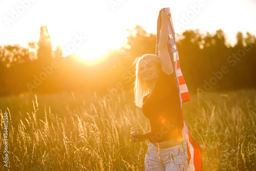 Beautiful Young Woman with USA Flag photo