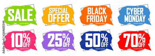 Set Sale banners design template, discount tags, vector illustration