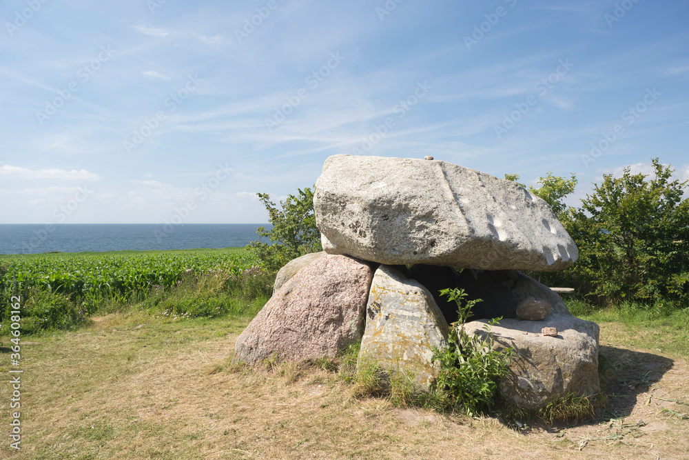 The famous Klokkesteen dolmen on the island of Lyø, Denmark, Europe.