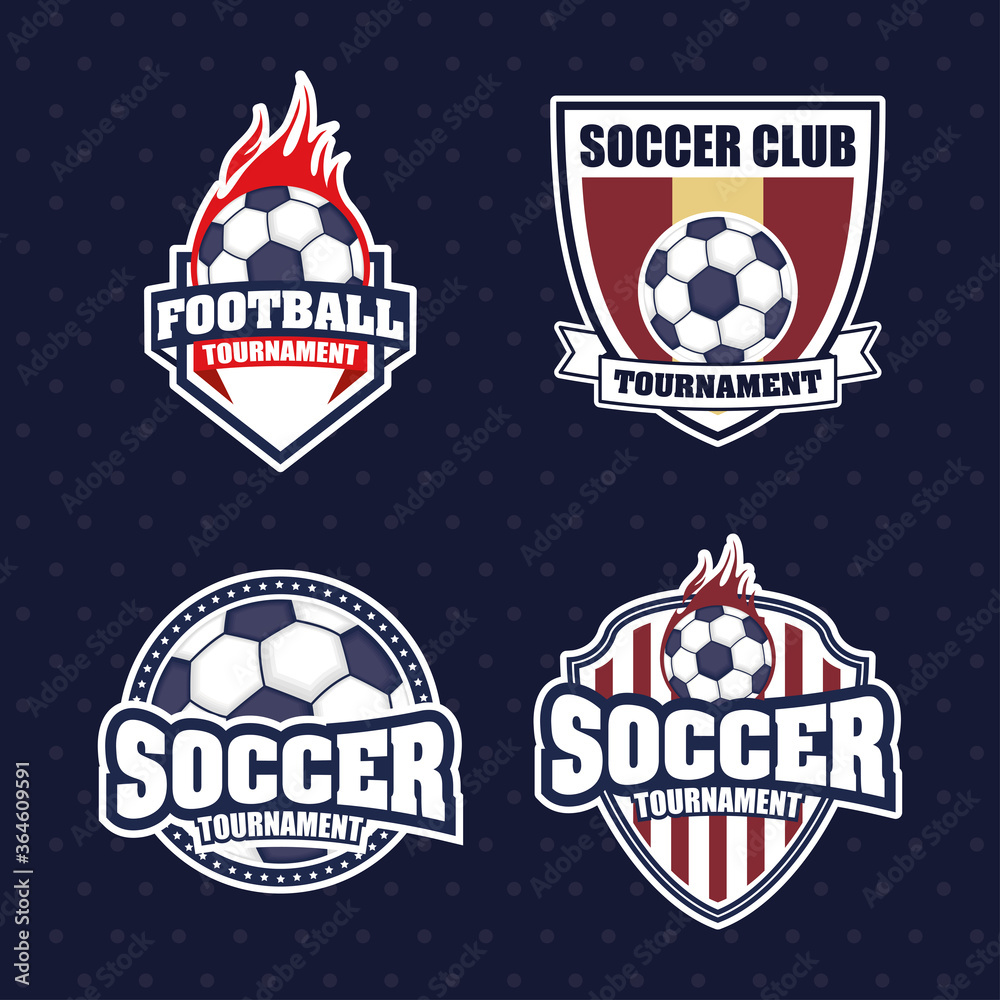 football soccer sport poster with set emblems icons