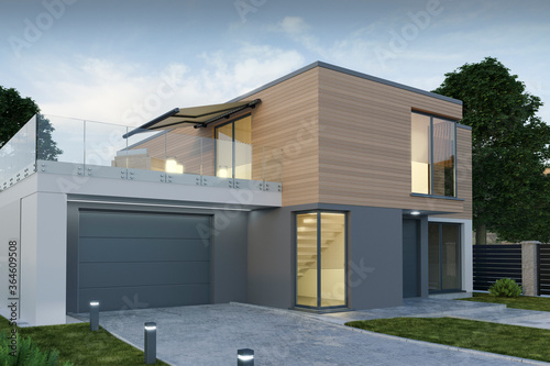 Fotografia, Obraz Modern house with garage, 3D illustration