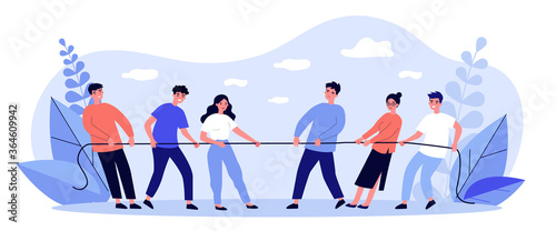 Konstfotografi People playing game and pulling rope flat illustration